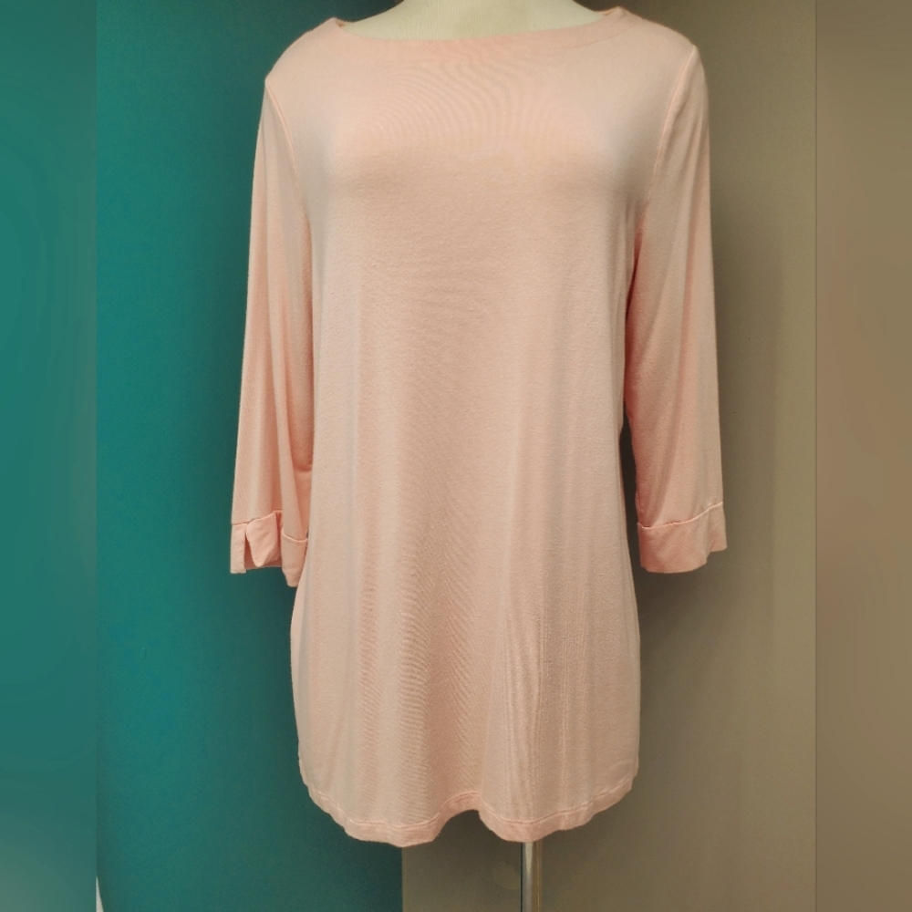 Chico's Women's pull over quarter sleeve top peachy pink size 2/L smooth flowing